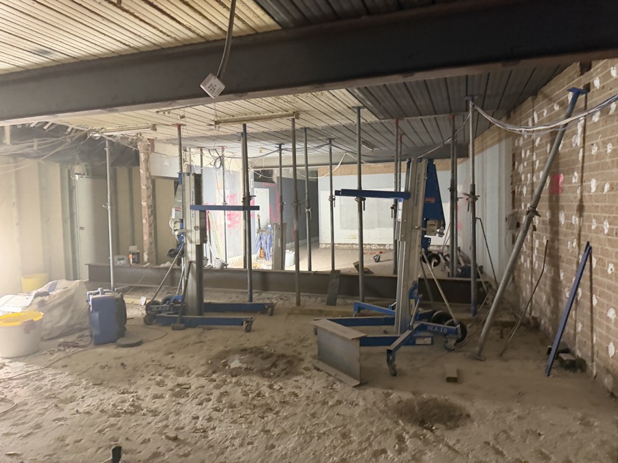 World Gym space stripped back to base building, structure propped and supported